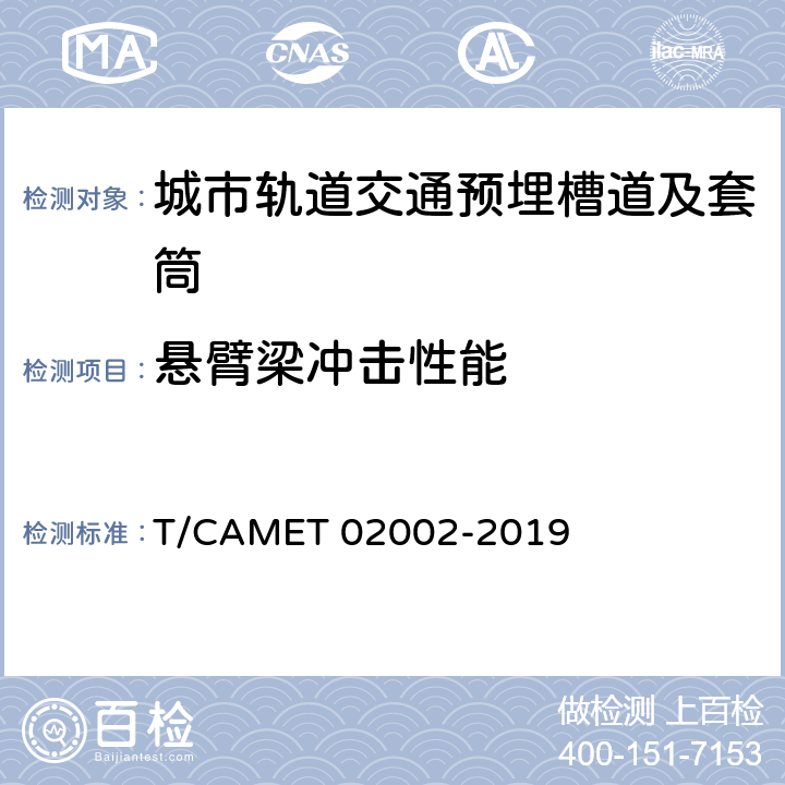 悬臂梁冲击性能 城市轨道交通预埋槽道及套筒技术规范 T/CAMET 02002-2019 11.2.3