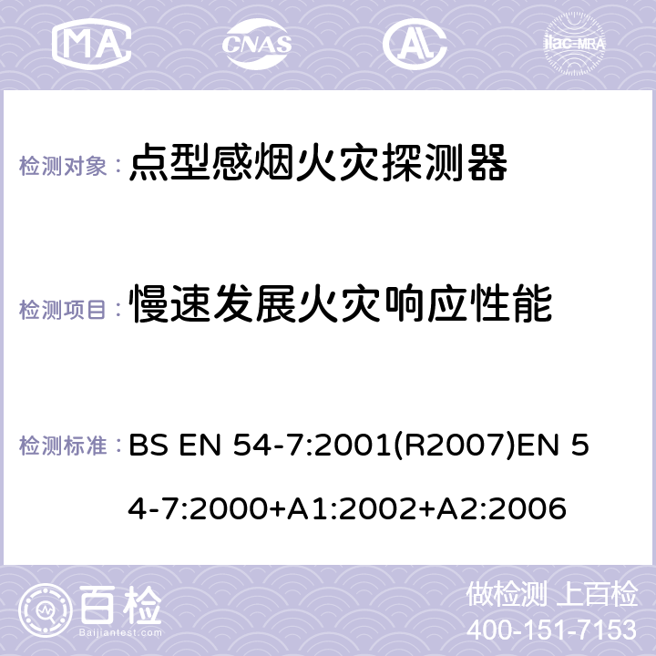 慢速发展火灾响应性能 火灾探测和火灾警报系统 第7部分:烟雾探测器 利用散射光,透射光或电离作用的点探测器 BS EN 54-7:2001(R2007)
EN 54-7:2000+A1:2002+A2:2006 4.8