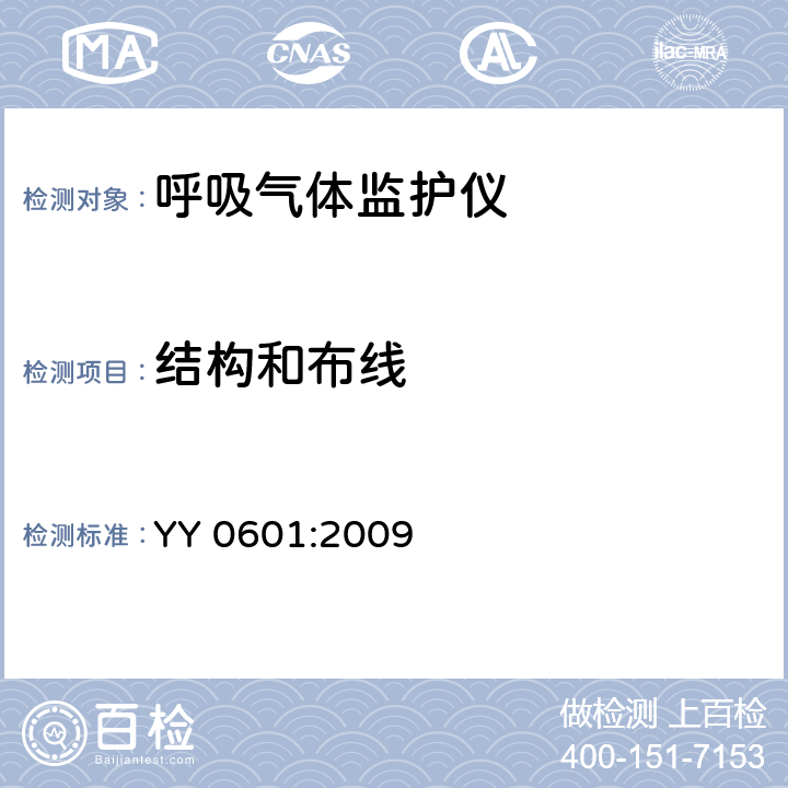 结构和布线 医用电气设备-呼吸气体监护设备的安全和基本性能专用要求 YY 0601:2009 59