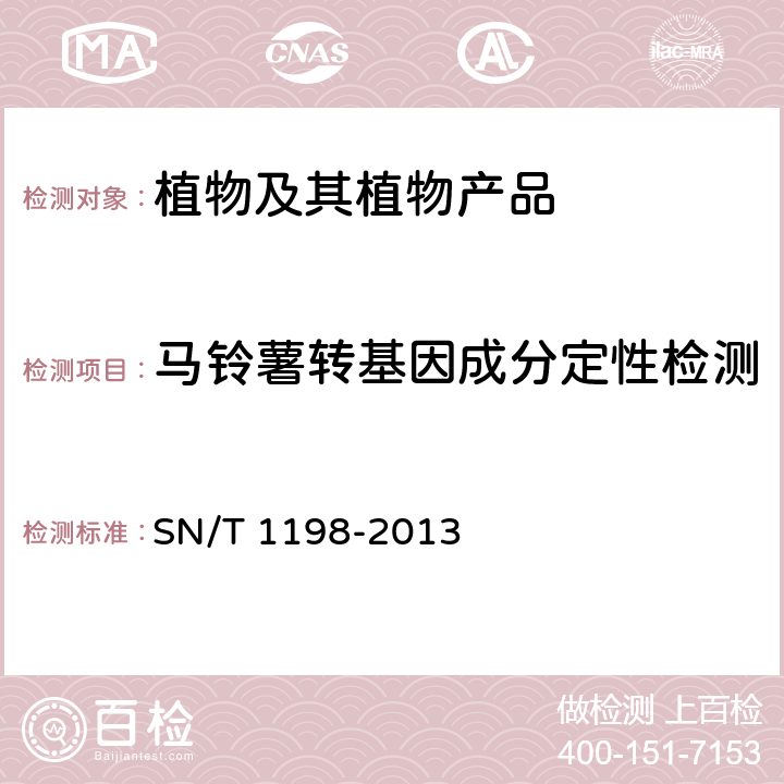 马铃薯转基因成分定性检测 SN/T 1198-2013 转基因成分检测 马铃薯检测方法