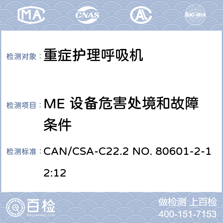 ME 设备危害处境和故障条件 医用电气设备-第2-12部分 危机护理呼吸机的安全专用要求 CAN/CSA-C22.2 NO. 80601-2-12:12 201.13