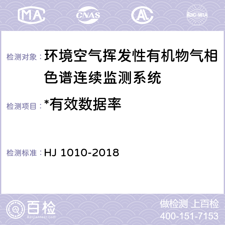 *有效数据率 HJ 1010-2018 环境空气挥发性有机物气相色谱连续监测系统技术要求及检测方法