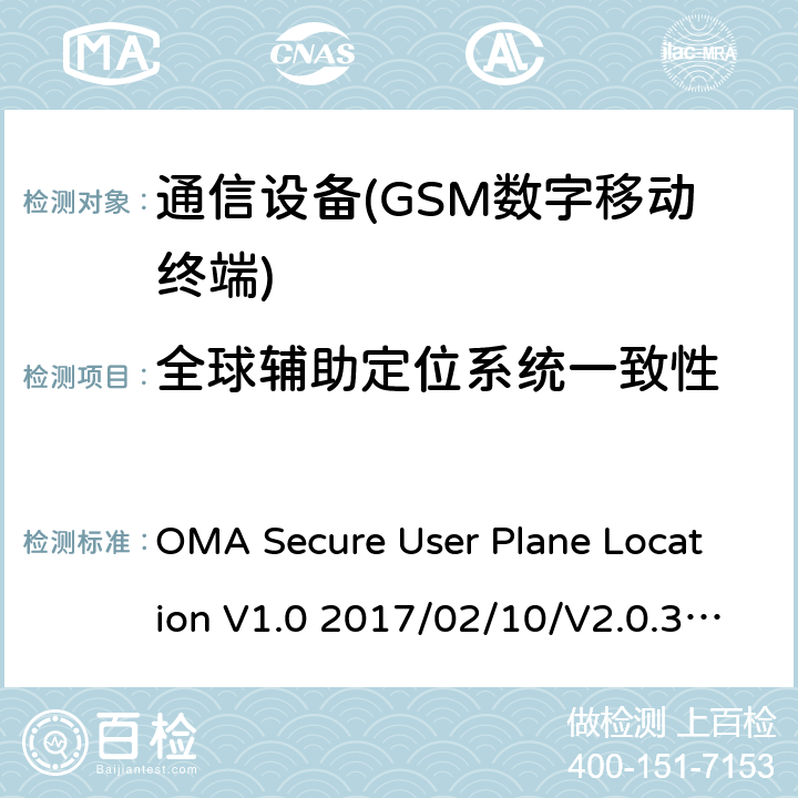 全球辅助定位系统一致性 SUPL的启动器测试规范 OMA Secure User Plane Location V1.0 2017/02/10/V2.0.3 2017/02/21
