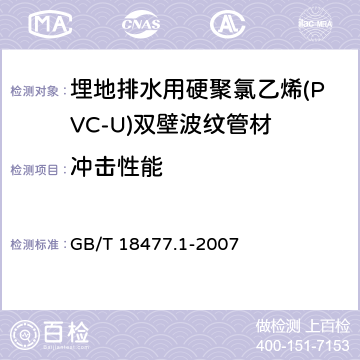 冲击性能 埋地排水用硬聚氯乙烯(PVC-U)结构壁管道系统 第1部分：双壁波纹管材 GB/T 18477.1-2007 7.4/8.6(GB/T 14152-2001)