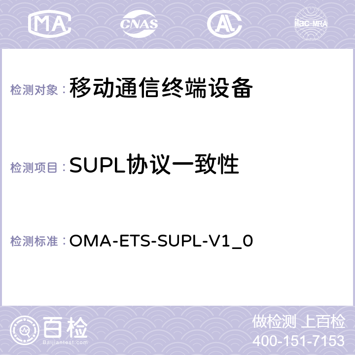 SUPL协议一致性 OMA-ETS-SUPL-V1_0 安全用户平面测试规范 v1.0 