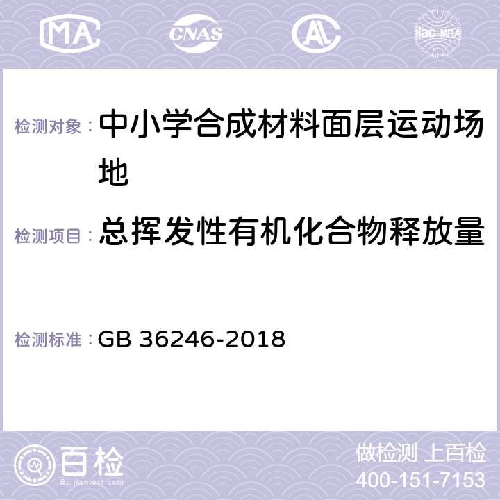 总挥发性有机化合物释放量 中小学合成材料面层运动场地 GB 36246-2018 附录I