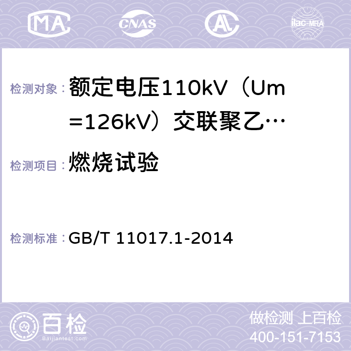 燃烧试验 额定电压110kV（Um=126kV）交联聚乙烯绝缘电力电缆及其附件 第1部分：试验方法和要求 GB/T 11017.1-2014 12.5.13