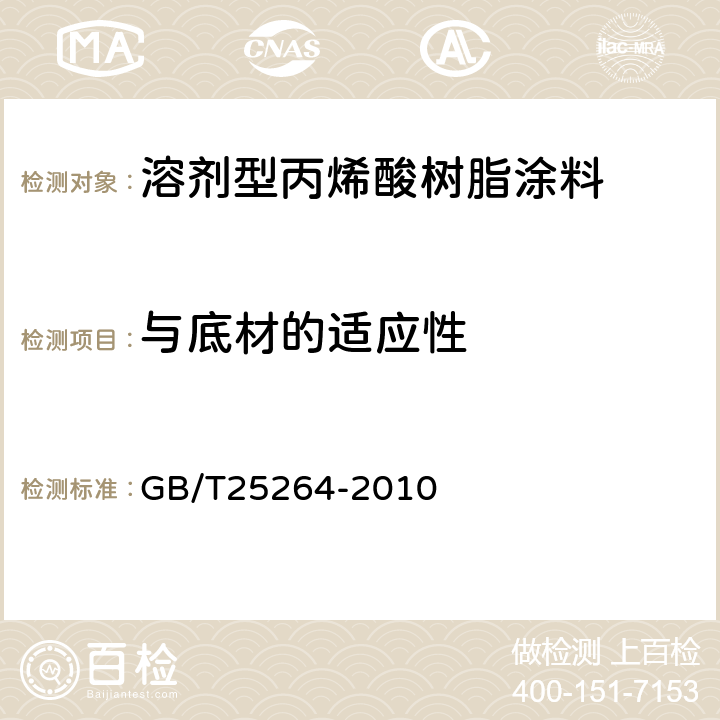 与底材的适应性 溶剂型丙烯酸树脂涂料 GB/T25264-2010 4.17