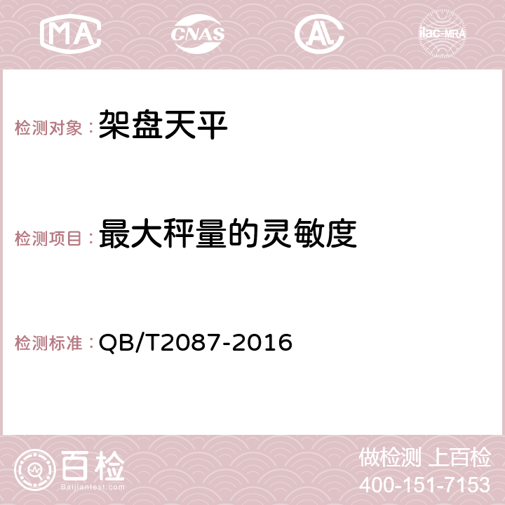 最大秤量的灵敏度 架盘天平 QB/T2087-2016 7.3.7