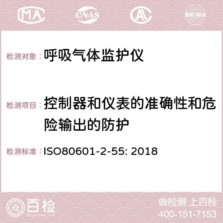 控制器和仪表的准确性和危险输出的防护 医用电气设备 第2-55部分：呼吸气体监护仪的基本性能和基本安全专用要求 ISO
80601-2-55: 2018 201.12