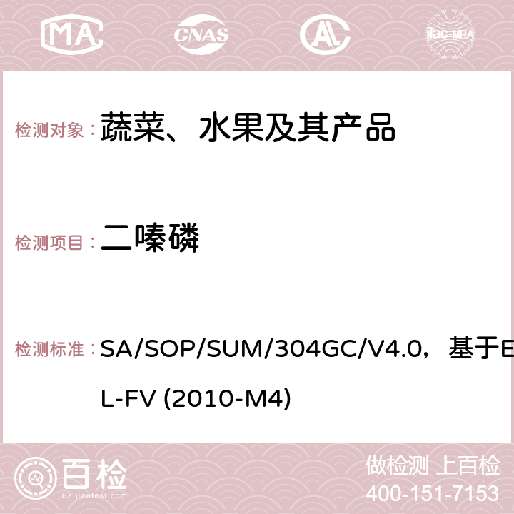 二嗪磷 蔬菜、水果中农药多残留的测定 气相色谱质谱及气相色谱串联质谱法 SA/SOP/SUM/304GC/V4.0，基于EURL-FV (2010-M4)