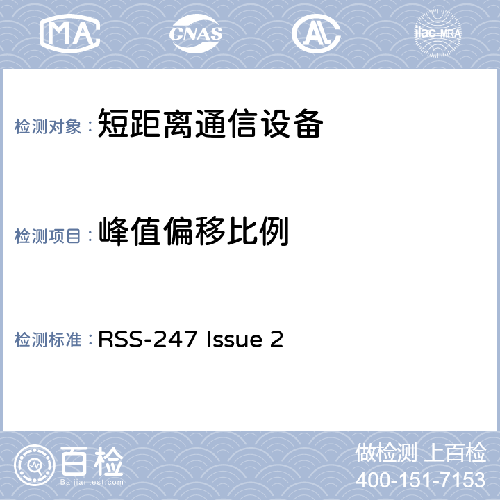 峰值偏移比例 数字传输系统（DTS），跳频系统（FHS）和免授权局域网（LE-LAN）设备 RSS-247 Issue 2