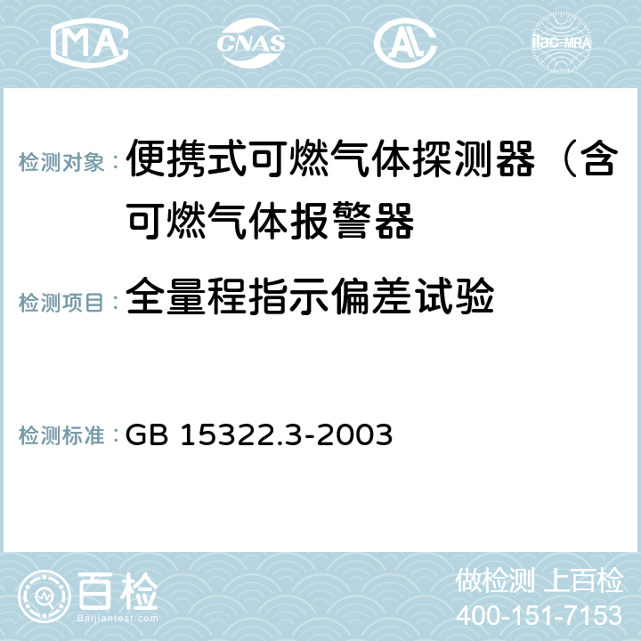 全量程指示偏差试验 可燃气体探测器 第3部分：测量范围为0-100%LEL的便携式可燃气体探测器 GB 15322.3-2003 6.10