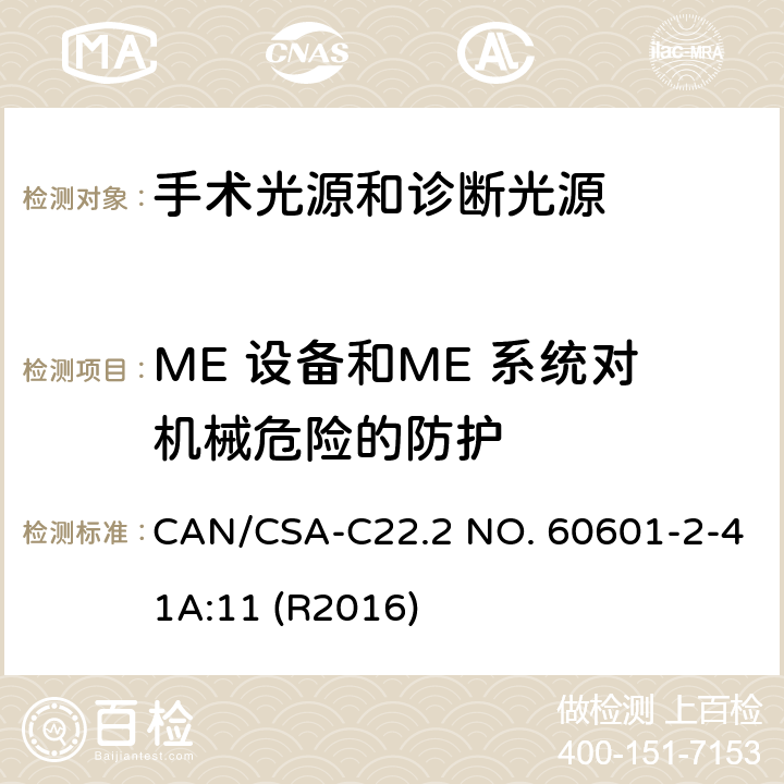 ME 设备和ME 系统对机械危险的防护 医用电气设备 第2-41部分 专用要求：手术光源和诊断光源的安全和基本要求 CAN/CSA-C22.2 NO. 60601-2-41A:11 (R2016) 201.9