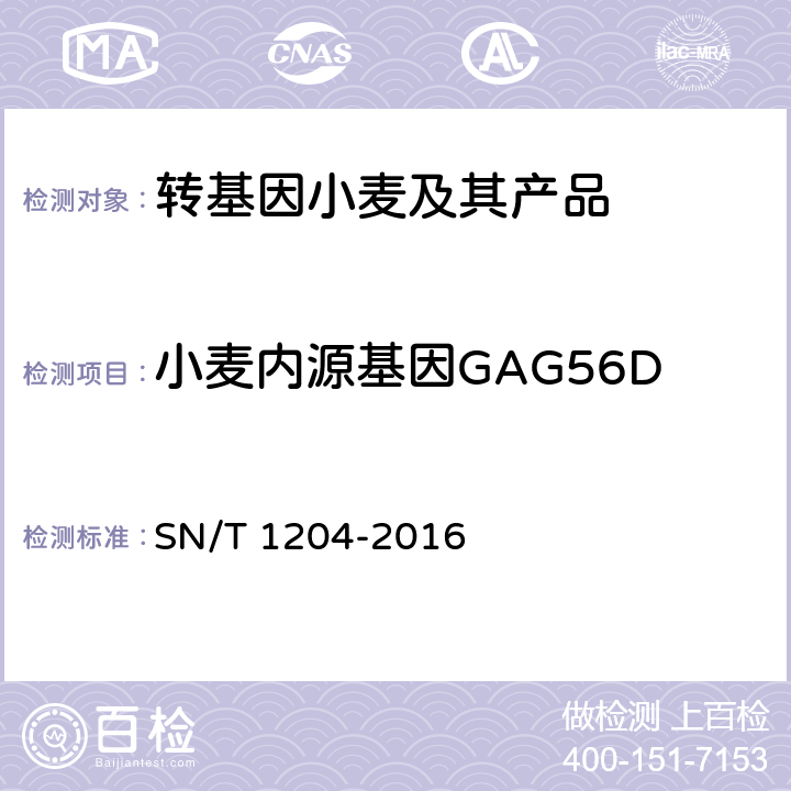 小麦内源基因GAG56D 植物及其加工产品中转基因成分实时荧光PCR定性检验方法 SN/T 1204-2016