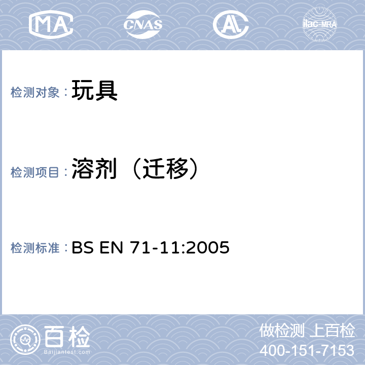 溶剂（迁移） 玩具安全 第11部分：有机化学化合物-分析方法 BS EN 71-11:2005