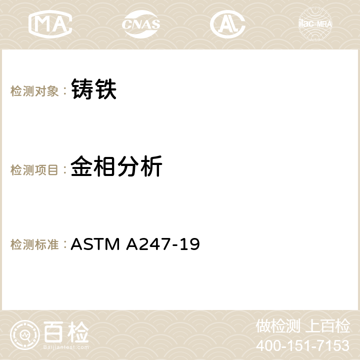 金相分析 ASTM A247-19 铸铁中石墨显微评定标准试验方法 