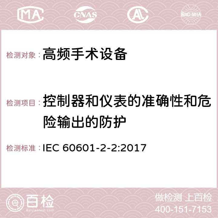 控制器和仪表的准确性和危险输出的防护 医用电气设备 第2-2部分：高频手术设备和高频手术设备附件的基本性能与基本安全专用要求 IEC 60601-2-2:2017 201.12