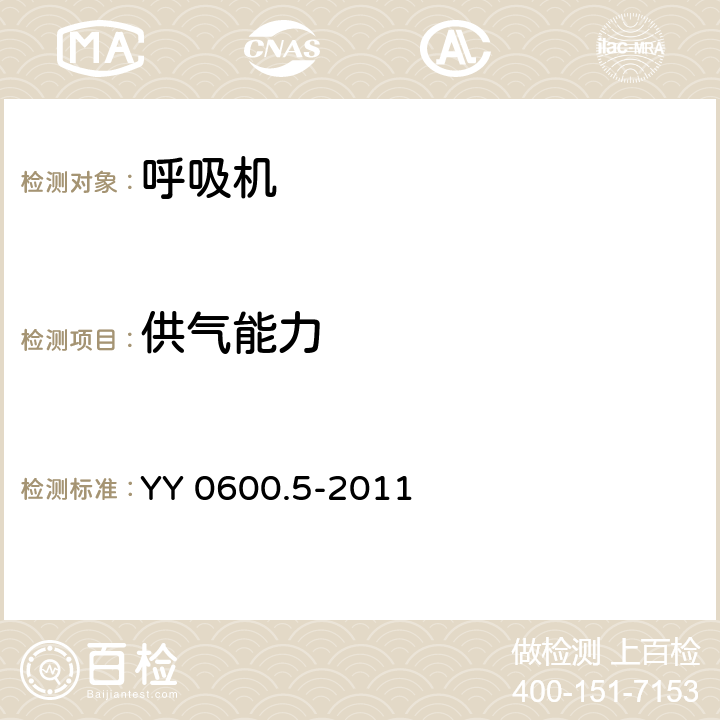 供气能力 医用呼吸机 基本安全和主要性能专用要求 第5部分：气动急救复苏器 YY 0600.5-2011 6.5.7