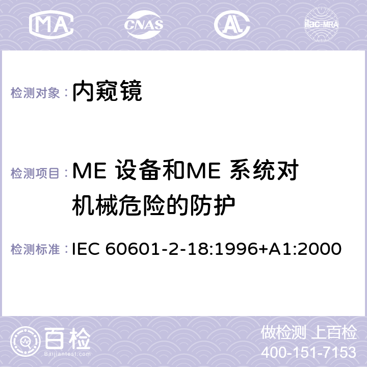 ME 设备和ME 系统对机械危险的防护 医用电气设备-第2-18部分 内窥镜设备的安全专用要求 IEC 60601-2-18:1996+A1:2000 21, 22, 25, 26, 27, 28