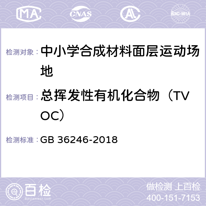 总挥发性有机化合物（TVOC） 《中小学合成材料面层运动场地》 GB 36246-2018 （附录I）