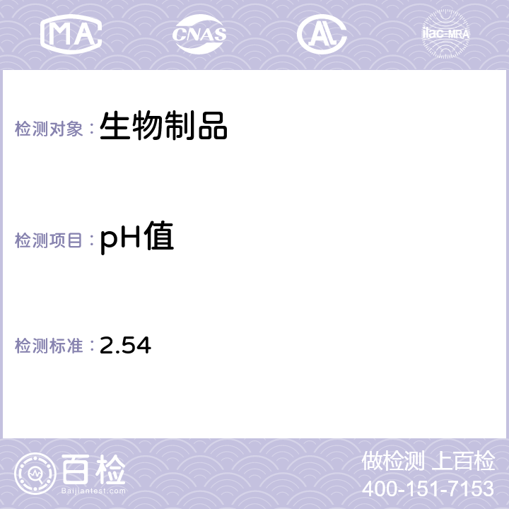 pH值 《日本药典》第17版 2.54