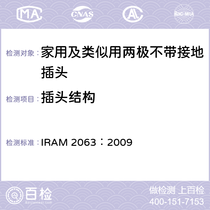 插头结构 IRAM 2063-2009 家用及类似用两极不带接地插头 IRAM 2063：2009 14