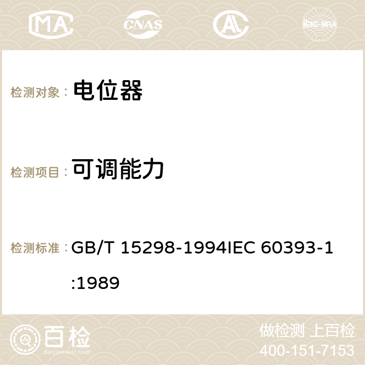 可调能力 电子设备用电位器 第1部分：总规范 GB/T 15298-1994
IEC 60393-1:1989 4.17