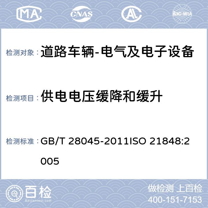 供电电压缓降和缓升 道路车辆 42V供电电压的电气和电子设备 电气负荷 GB/T 28045-2011
ISO 21848:2005 4.4