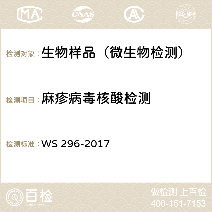 麻疹病毒核酸检测 麻疹诊断标准 WS 296-2017 附录B