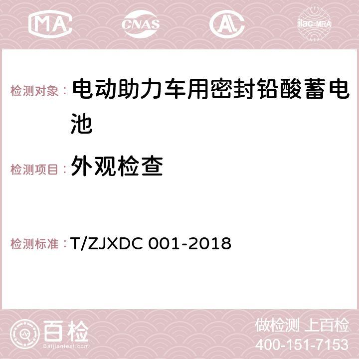 外观检查 电动助力车用阀控式铅酸蓄电池 T/ZJXDC 001-2018 7.3