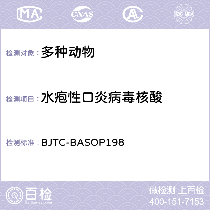 水疱性口炎病毒核酸 BJTC-BASOP 198 水疱性口炎病毒荧光RT-PCR检测方法 BJTC-BASOP198