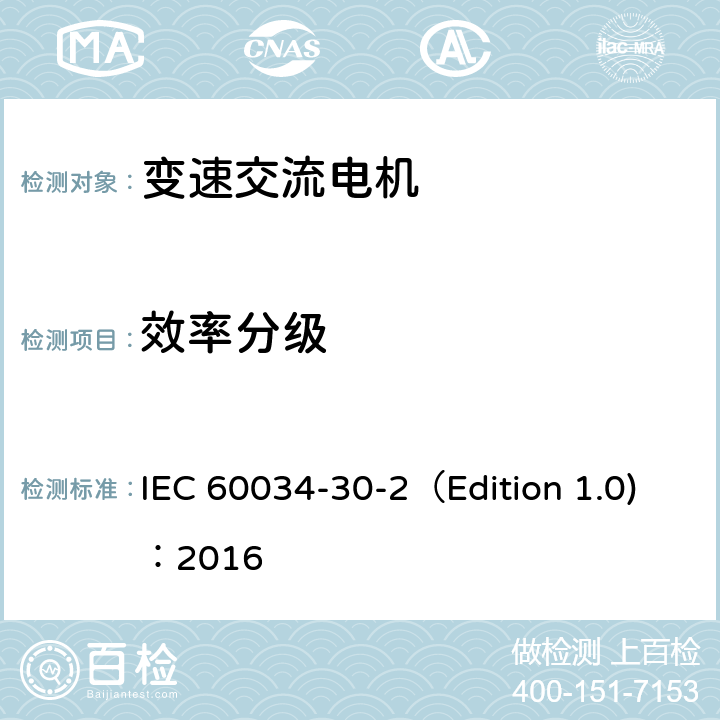 效率分级 IEC 60034-3 旋转电机 第30-2部分：变速交流电机的效率等级（IE代号） 0-2（Edition 1.0)：2016 4