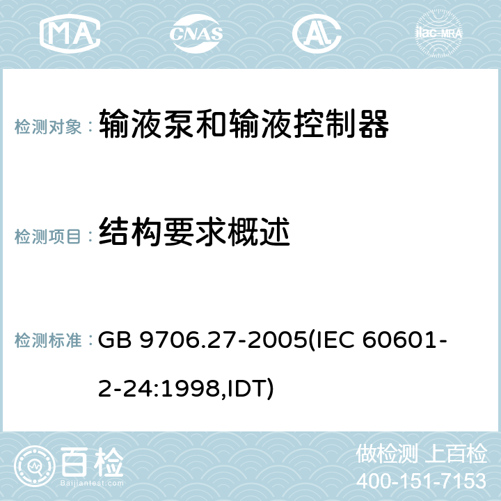 结构要求概述 GB 9706.27-2005 医用电气设备 第2-24部分:输液泵和输液控制器安全专用要求