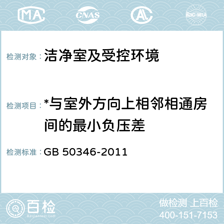 *与室外方向上相邻相通房间的最小负压差 生物安全实验室建筑技术规范 GB 50346-2011 3.3.2\3.3.3\10.1.10