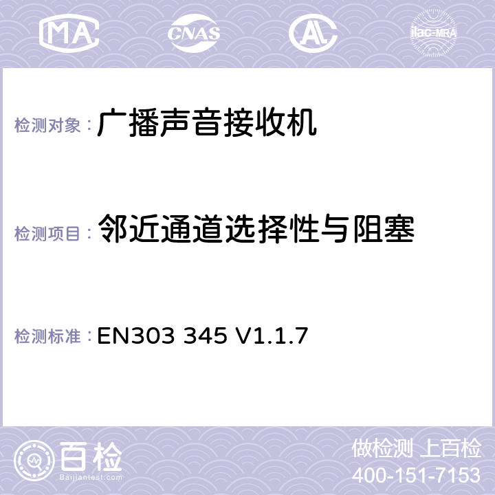 邻近通道选择性与阻塞 无线电设备的频谱特性-广播声音接收机 EN303 345 V1.1.7 4.2.5