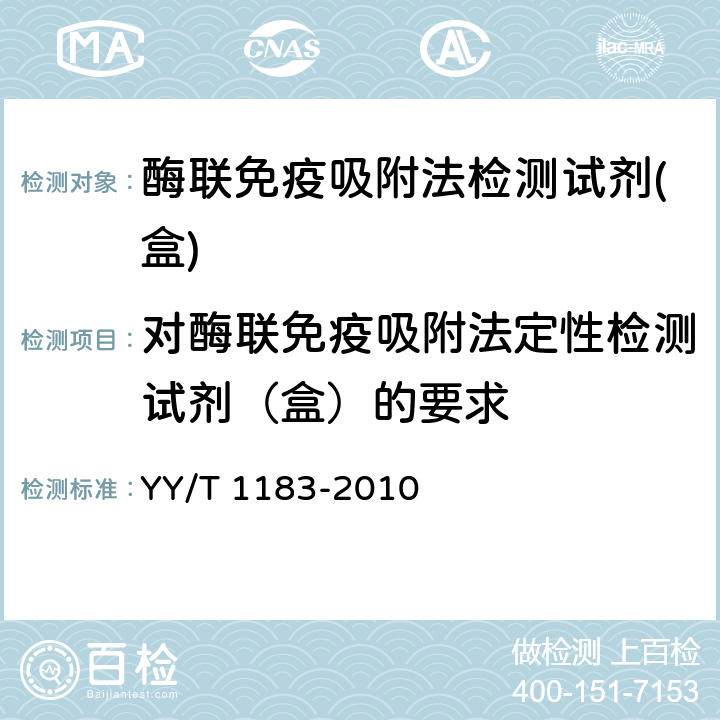 对酶联免疫吸附法定性检测试剂（盒）的要求 酶联免疫吸附法检测试剂（盒） YY/T 1183-2010 5.2.5重复性