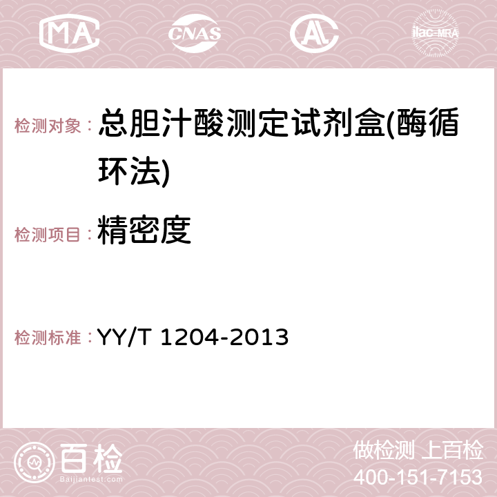 精密度 总胆汁酸测定试剂盒(酶循环法) YY/T 1204-2013 4.7.1批内精密度