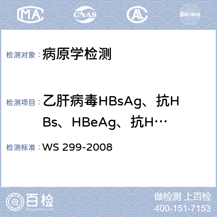 乙肝病毒HBsAg、抗HBs、HBeAg、抗HBe、抗HBc 乙型病毒性肝炎诊断标准 WS 299-2008 附录A