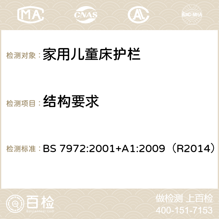 结构要求 《家用儿童床护栏的安全要求》 BS 7972:2001+A1:2009（R2014） （5.1、5.2、5.3、5.4、5.5、5.6、5.8）