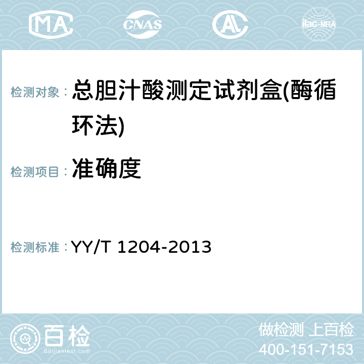 准确度 总胆汁酸测定试剂盒(酶循环法) YY/T 1204-2013 4.5.2