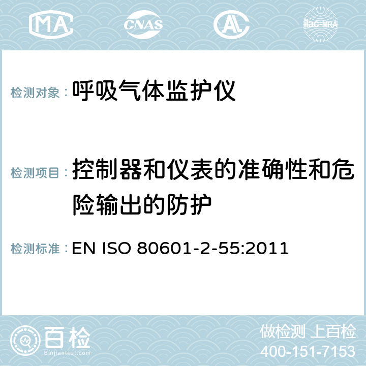 控制器和仪表的准确性和危险输出的防护 医用电气设备 第2-55部分：呼吸气体监护仪的基本性能和基本安全专用要求 EN ISO 80601-2-55:2011 201.12