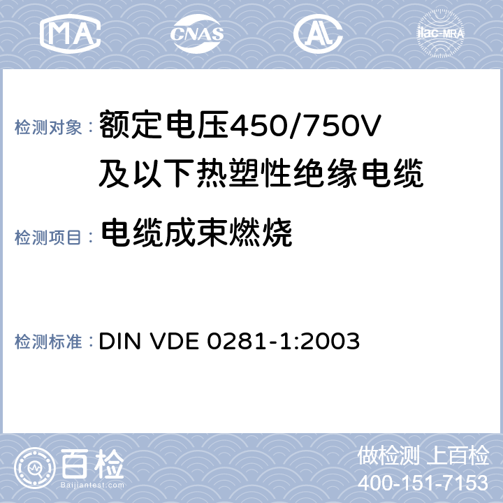 电缆成束燃烧 额定电压450/750V及以下热塑性绝缘电缆 第1部分：一般规定 DIN VDE 0281-1:2003 5.6.4