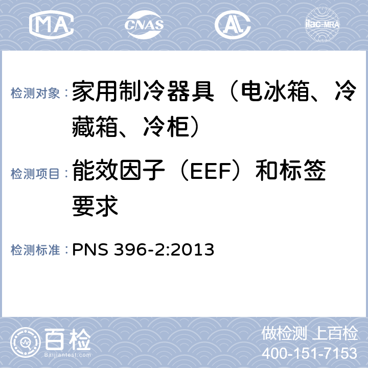 能效因子（EEF）和标签要求 家用电器 - 能效因子（EEF）和标签要求部分：冰箱和冰柜 PNS 396-2:2013 5