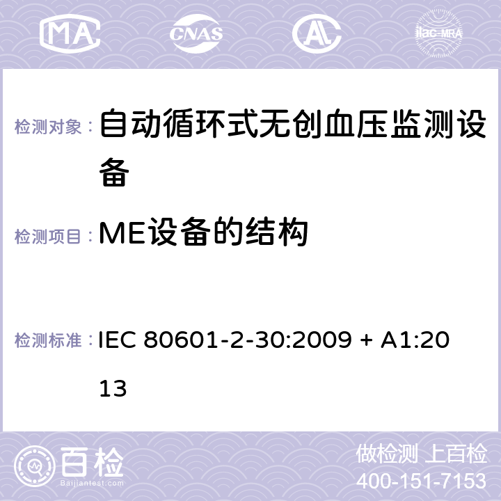 ME设备的结构 医用电气设备 第2-30部分 专用要求：自动循环式无创血压监测设备的安全，含基本性能 IEC 80601-2-30:2009 + A1:2013 201.15
