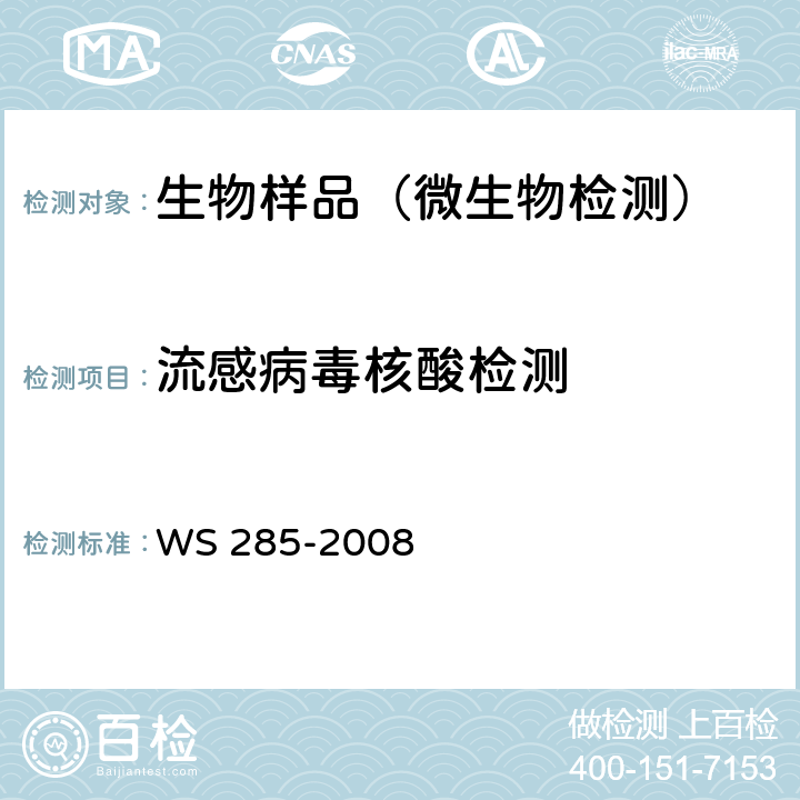 流感病毒核酸检测 流行性感冒诊断标准 WS 285-2008 附录D