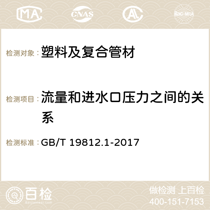 流量和进水口压力之间的关系 塑料节水灌溉器材 第1部分 单翼迷宫式滴灌带 GB/T 19812.1-2017 8.5