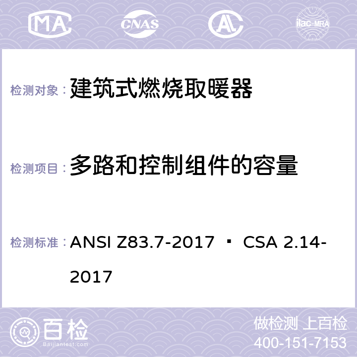 多路和控制组件的容量 建筑式燃烧取暖器 ANSI Z83.7-2017 • CSA 2.14-2017 5.12