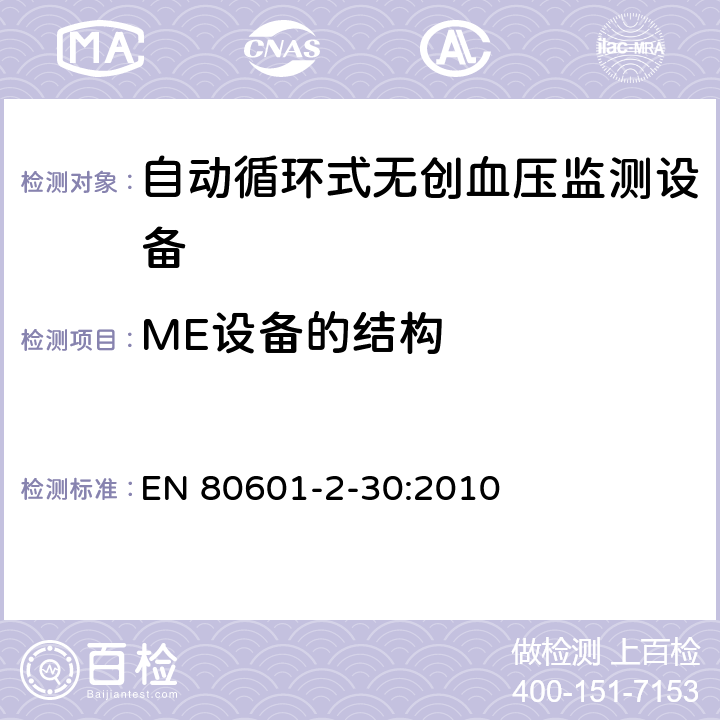 ME设备的结构 医用电气设备 第2-30部分 专用要求：自动循环式无创血压监测设备的安全，含基本性能 EN 80601-2-30:2010 201.15