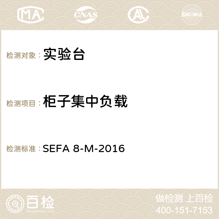 柜子集中负载 科学设备&家具协会-对于金属实验台等级的家具，隔板，桌面的推荐试验 SEFA 8-M-2016